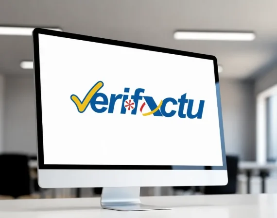 Pantalla de ordenador con el logotipo de Verifact