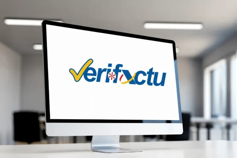 Pantalla de ordenador con el logotipo de Verifact